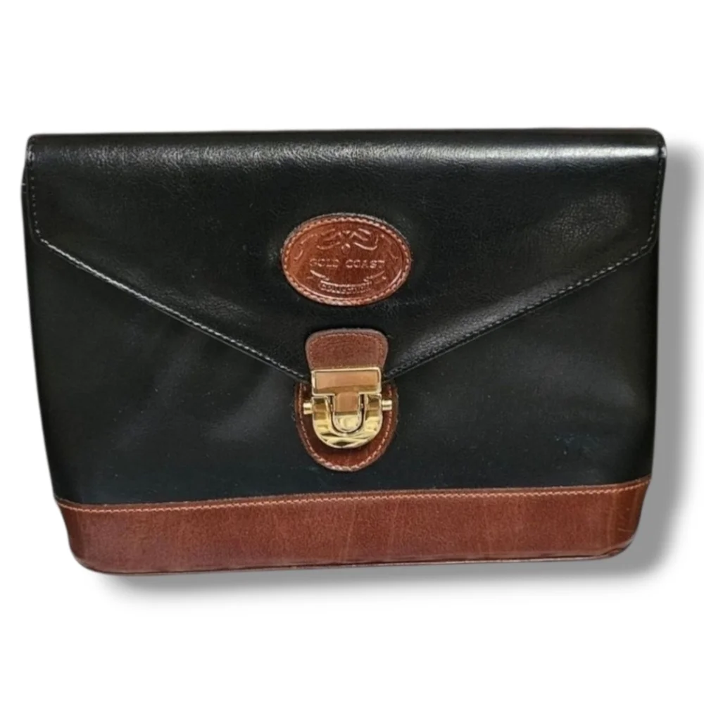 Gold Coast Genuine Leather Push Buckle Closure Clutch Handbag